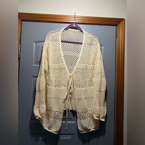 Cream crotchet Knit boho Women's cardigan sweater 3X